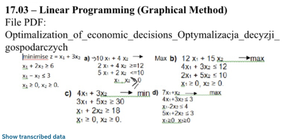 17.03 - Linear Programming (Graphical Method) File PDF: Optimalization_of_economic_decisions_Optymalizacja_decyzji_ gospodarc