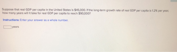 Solved Suppose that real GDP per capita in the United States | Chegg.com