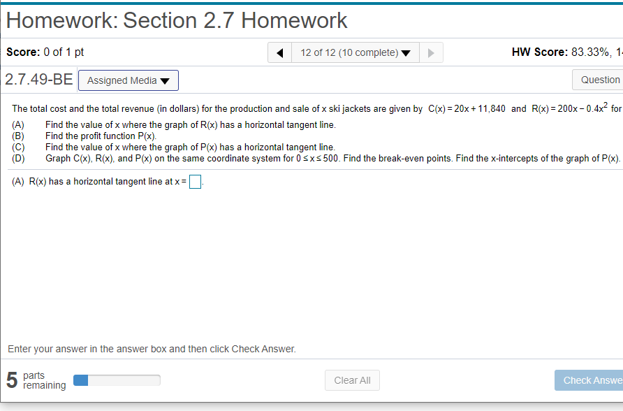 Solved Homework: Section 2.7 Homework Score: 0 of 1 pt 12 of | Chegg.com