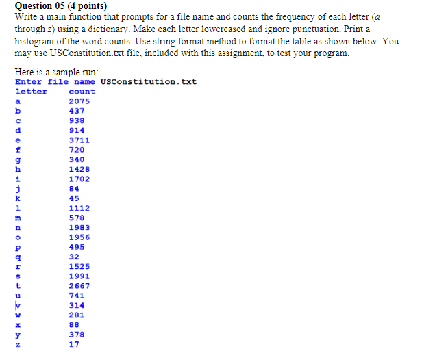 Solved Question 05 (4 points) Write a main function that | Chegg.com