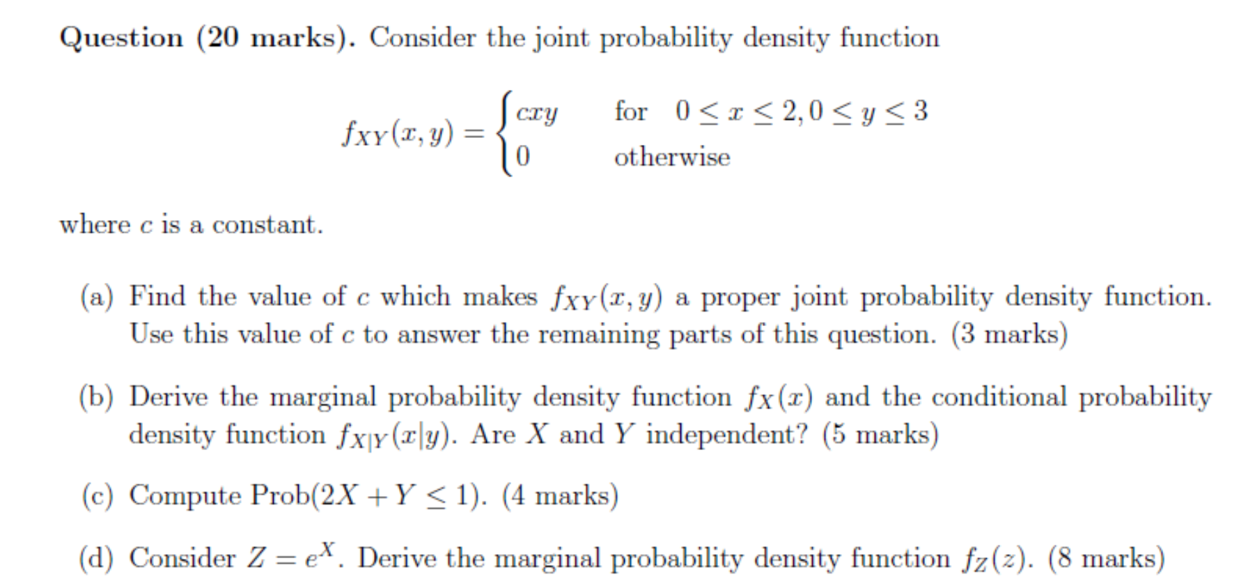 Solved Question (20 marks). Consider the joint probability | Chegg.com