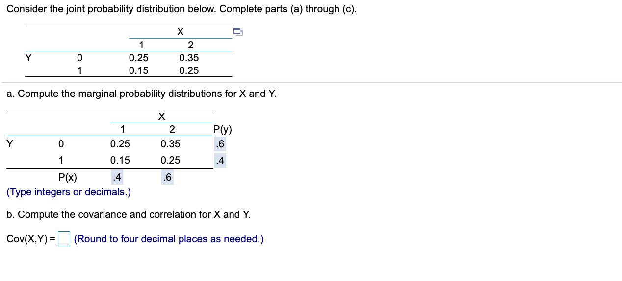 Solved Consider the joint probability distribution below. | Chegg.com