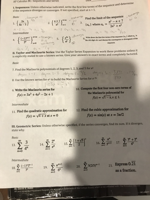 Solved Ap Calculus Bc Sequences And Series L Sequences