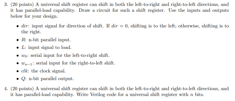 Solved 3. (20 points) A universal shift register can shift | Chegg.com