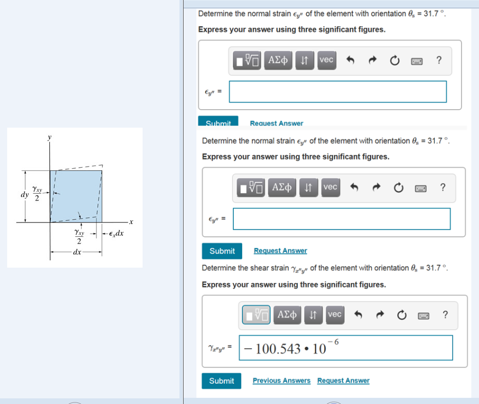 Solved The state of plane strain on an element is ϵx =