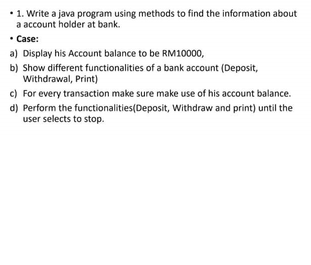 Solved • 1. Write a java program using methods to find the | Chegg.com