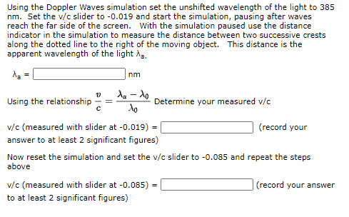Solved Using the Doppler Waves simulation set the unshifted | Chegg.com