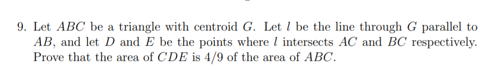Solved 9. Let ABC be a triangle with centroid G. Let l be | Chegg.com