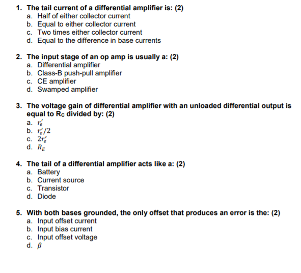 Solved 1. The tail current of a differential amplifier is