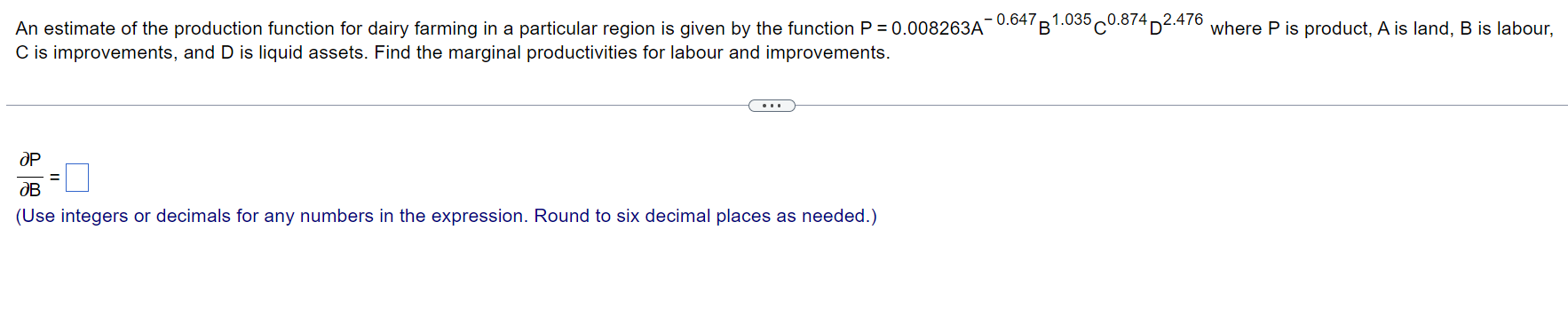 Solved An estimate of the production function for dairy | Chegg.com