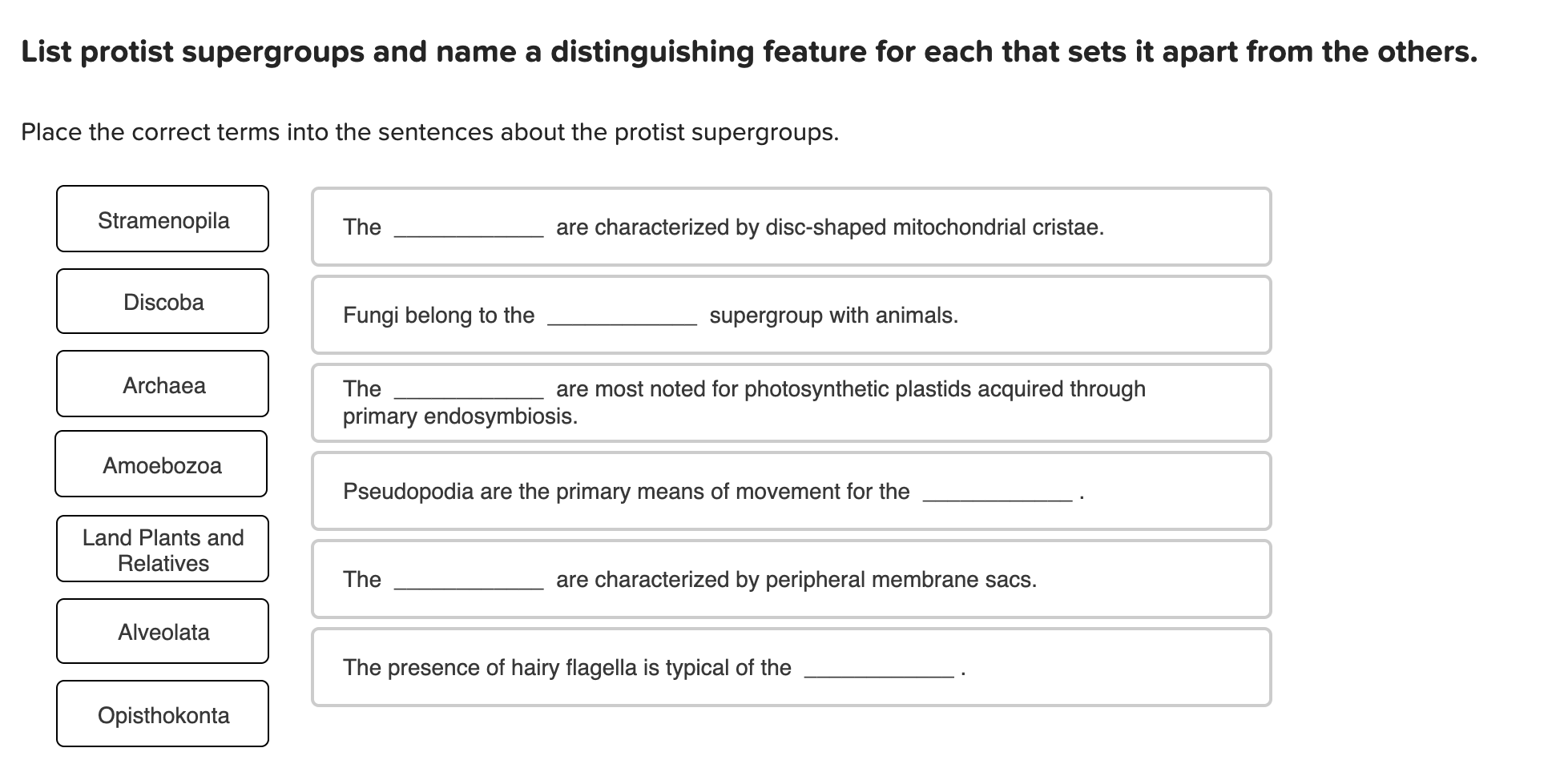 Solved List protist supergroups and name a distinguishing | Chegg.com