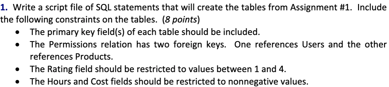 Solved 1. Write a script file of SQL statements that will | Chegg.com