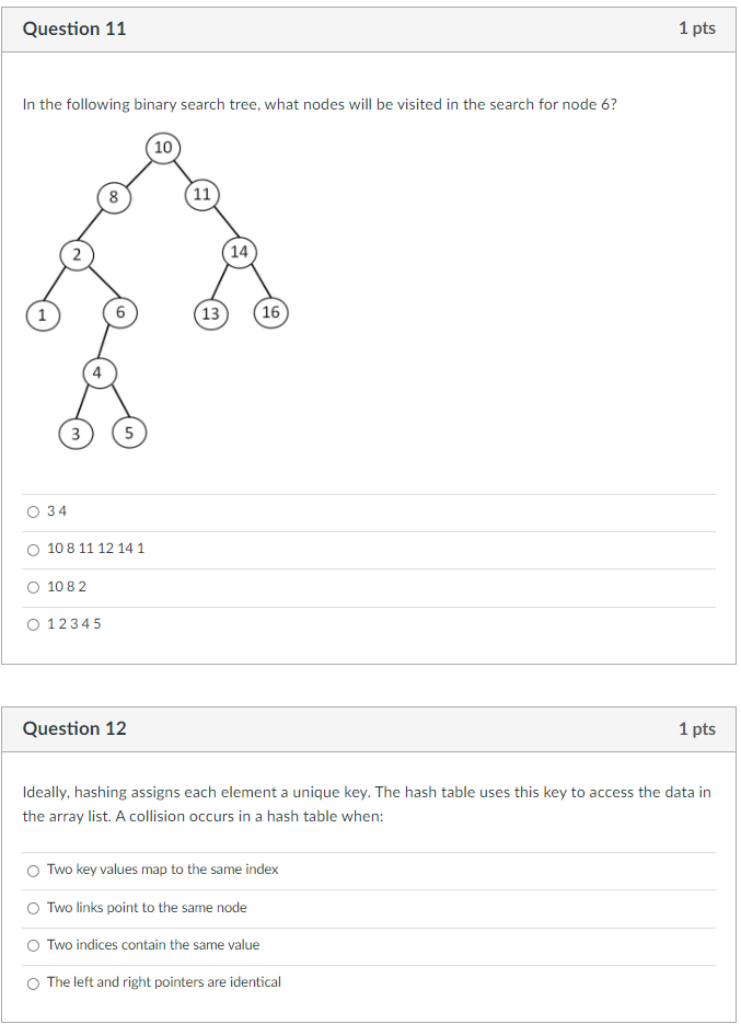 Solved Question 11 1 Pts In The Following Binary Search | Chegg.com