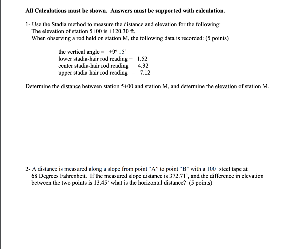Solved All Calculations must be shown. Answers must be | Chegg.com