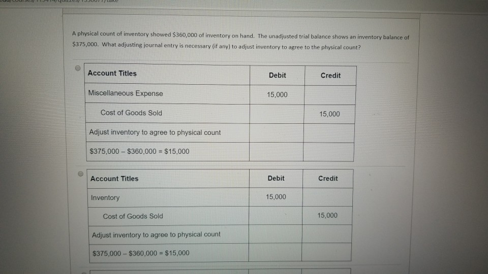 Solved SE L LE JUULI LANC A physical count of inventory | Chegg.com