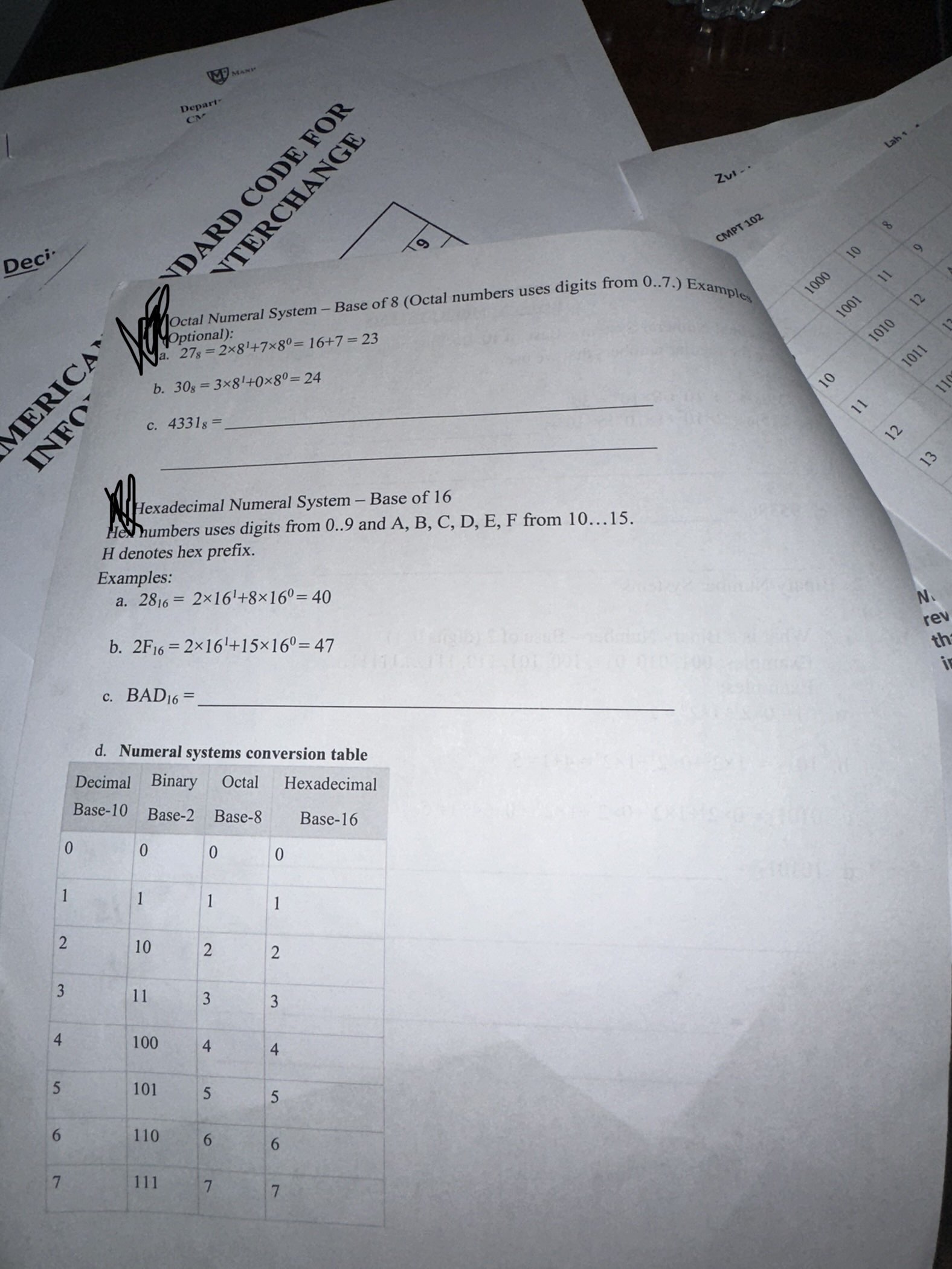 example of octal number system base 8