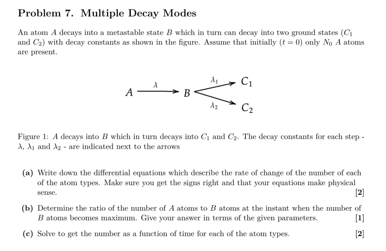 Solved Problem 7. Multiple Decay Modes An atom A decays into | Chegg.com