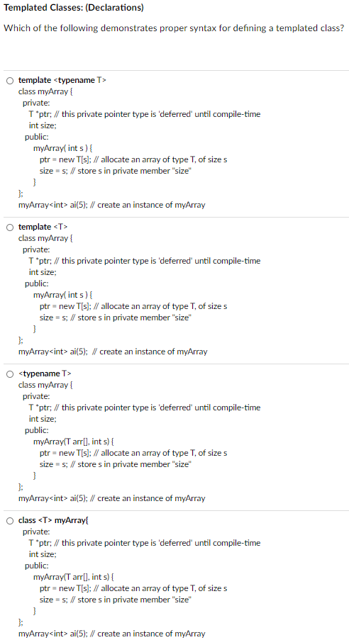 Solved Templated Classes: (Declarations) Which of the Chegg com