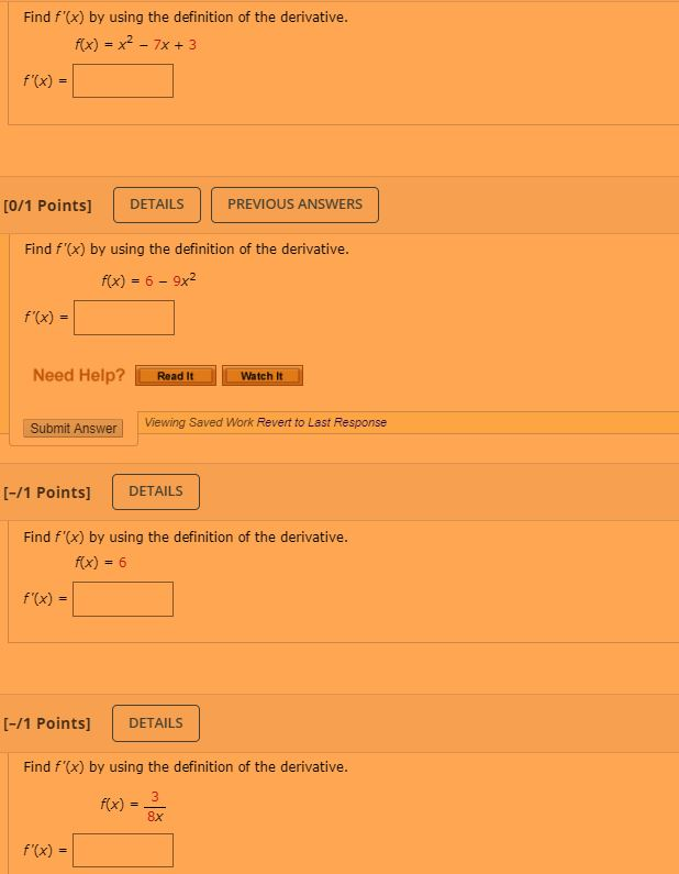 Solved Find F X By Using The Definition Of The Derivative