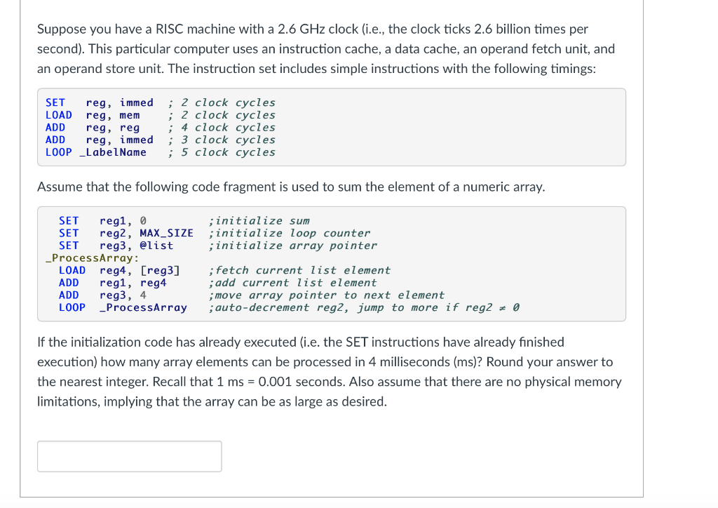 Solved Suppose you have a RISC machine with a 2.6 GHz clock
