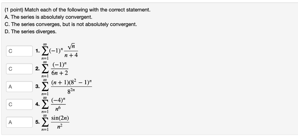 Solved (1 point) Match each of the following with the | Chegg.com