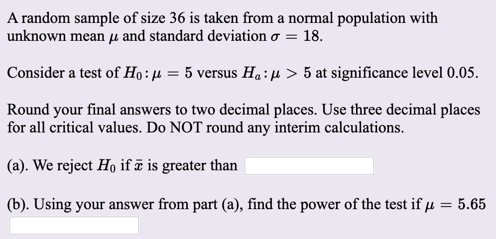 Solved A random sample of size 36 is taken from a normal | Chegg.com