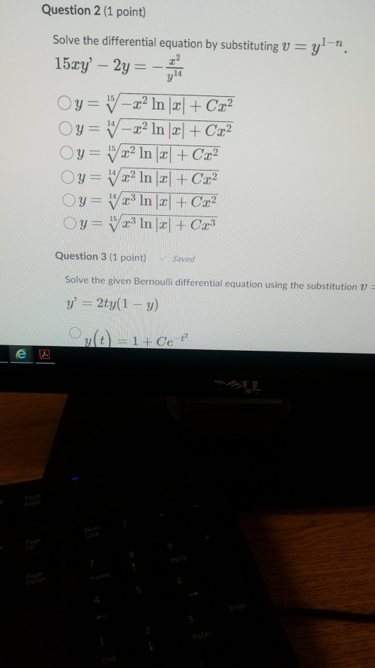 Solved Question 1 (1 point) Saved Solve the differential | Chegg.com