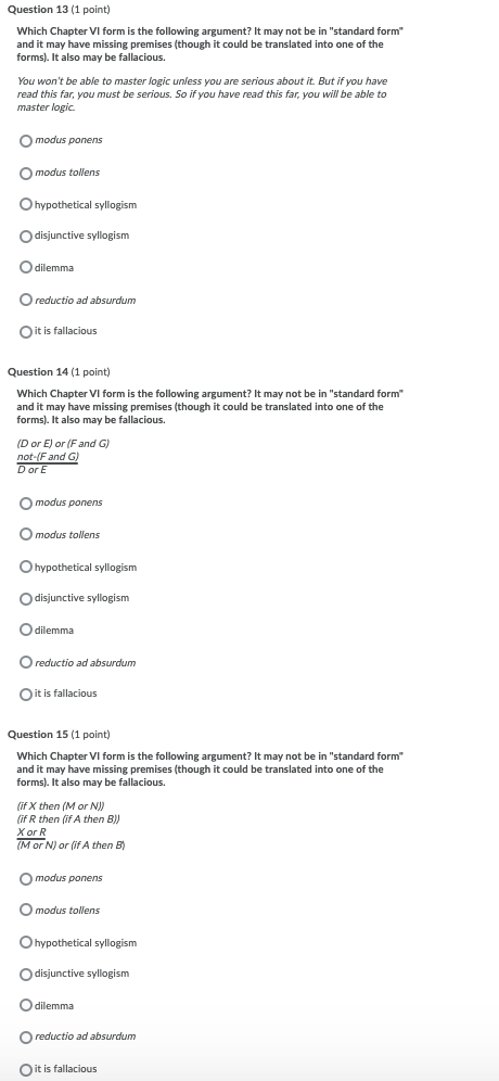 Solved Question 13 (1 point) Which Chapter VI form is the | Chegg.com