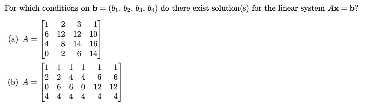 Solved For Which Conditions On B=(b1,b2,b3,b4) Do There | Chegg.com