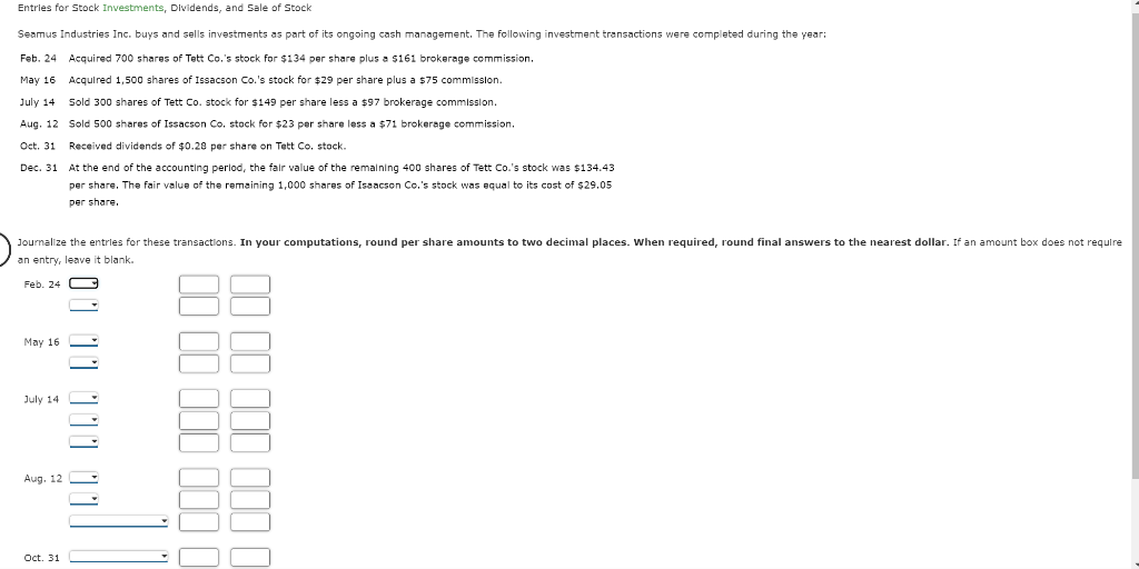 Solved Entries for Stock Investments, DIvidends, and Sale of | Chegg.com