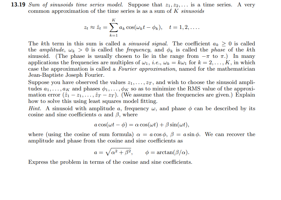 = 13.19 Sum Of Sinusoids Time Series Model. Suppos ...