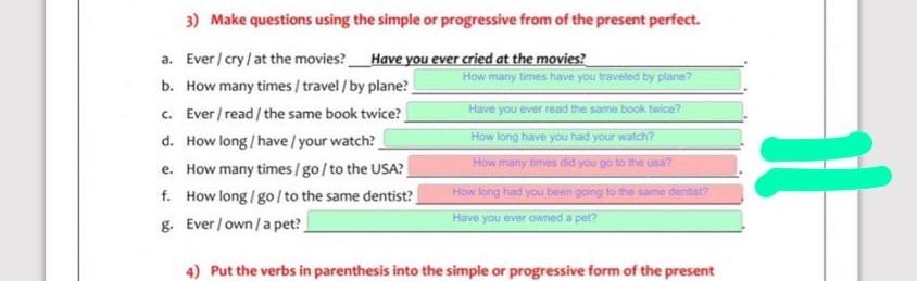Solved 3) Make questions using the simple or progressive | Chegg.com