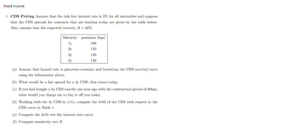 1. CDS Pricing Assume that the risk-free interest | Chegg.com