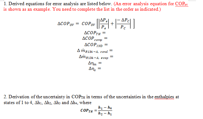 1. Derived equations for error analysis are listed | Chegg.com