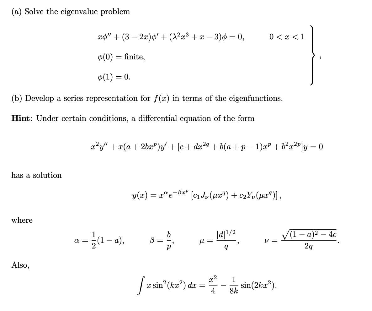 Solved (a) Solve the eigenvalue problem x®