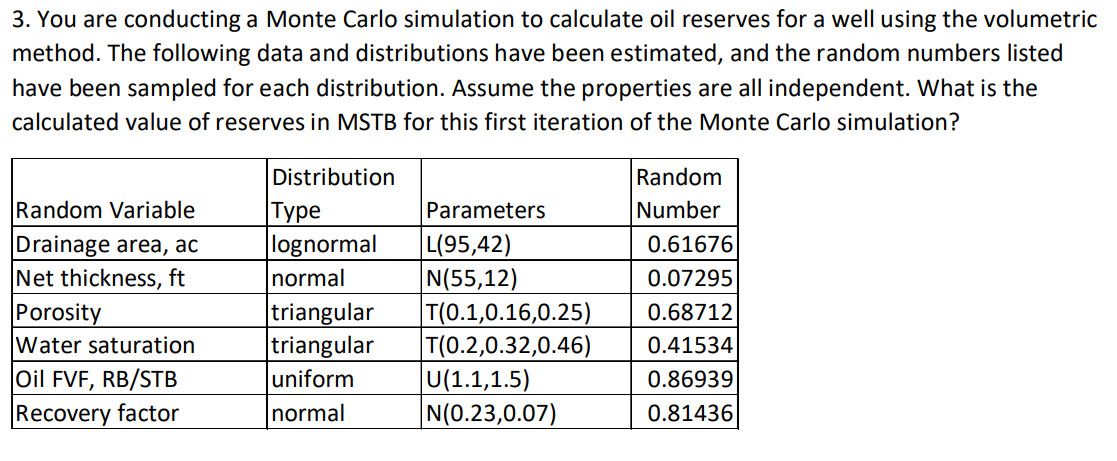3. You are conducting a Monte Carlo simulation to | Chegg.com