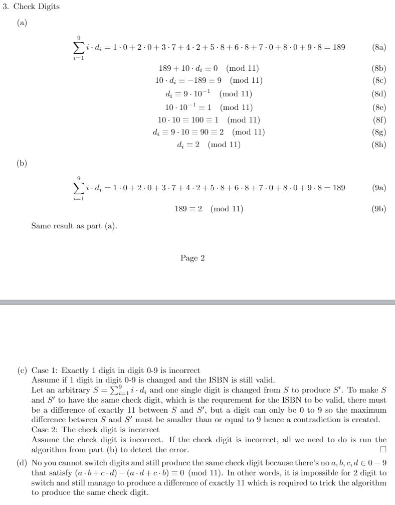 Solved 3 Check Digits: ISBN In this problem, we'll look at a 