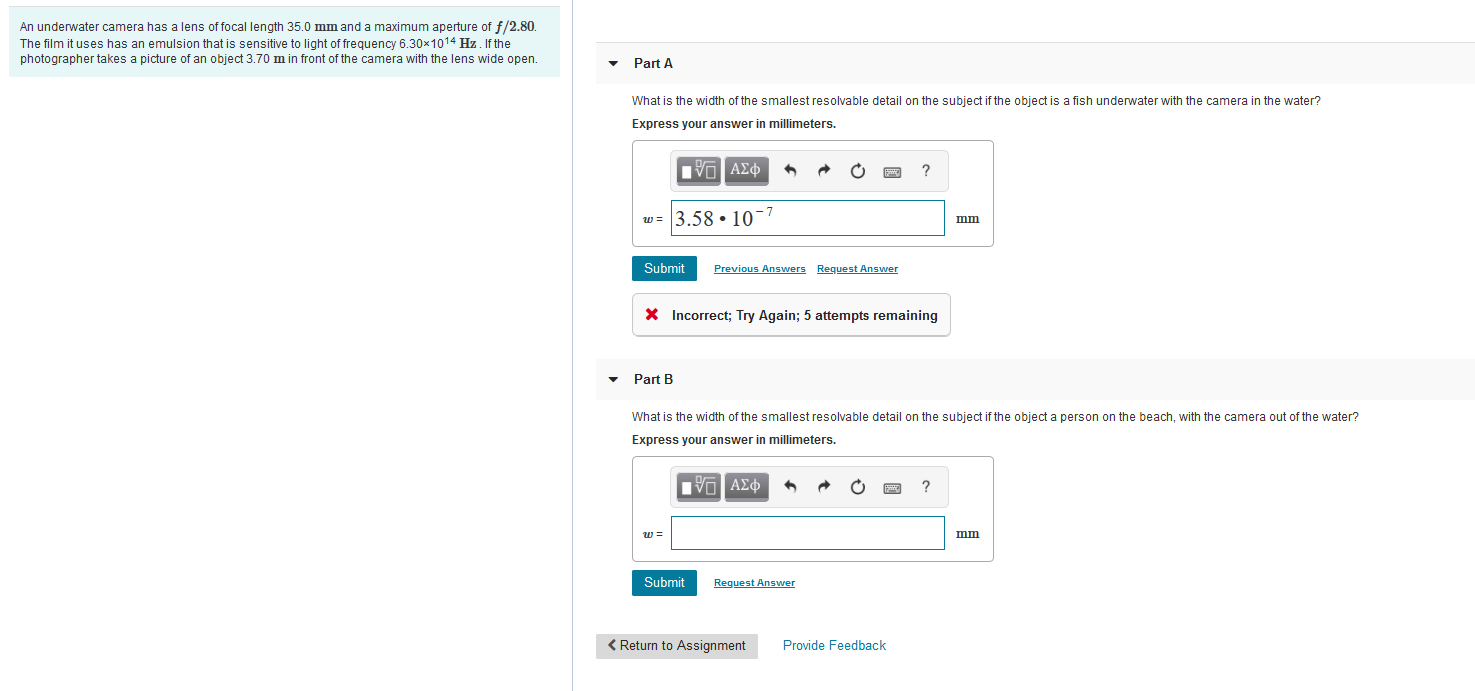 Solved An underwater camera has a lens of focal length 35.0