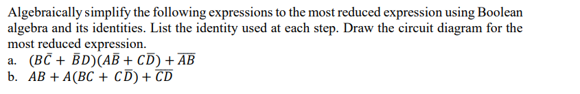 Solved Algebraically Simplify The Following Expressions To | Chegg.com