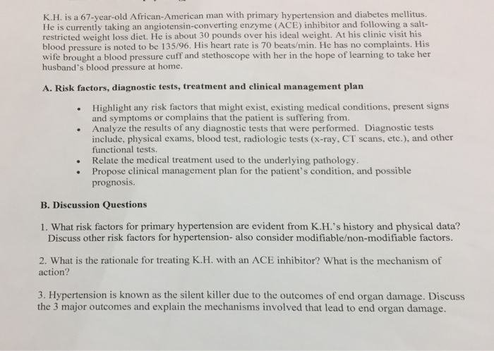Solved K.H is a 67-year-old African-American man with | Chegg.com