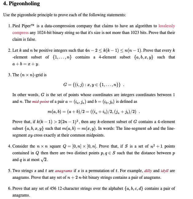 Use The Pigeonhole Principle To Prove Each Of The Chegg Com