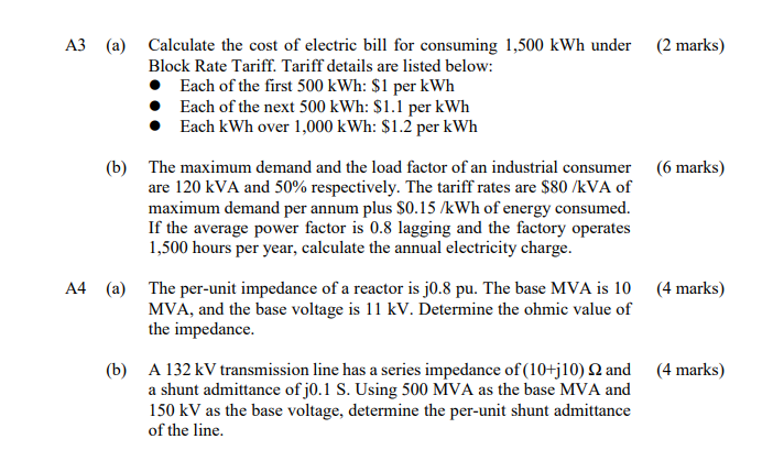 Solved A3 (a) Calculate The Cost Of Electric Bill For | Chegg.com