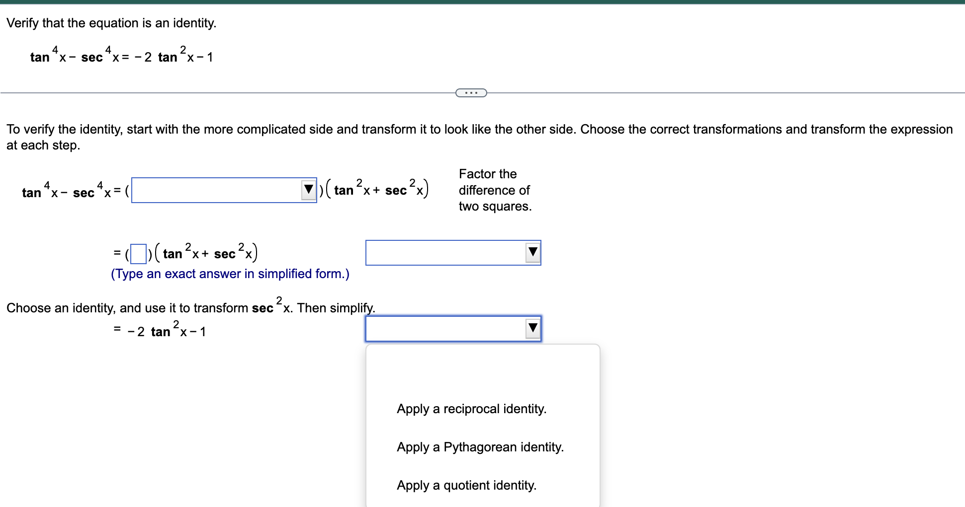 Solved Verify that the equation is an identity. 4 4 | Chegg.com