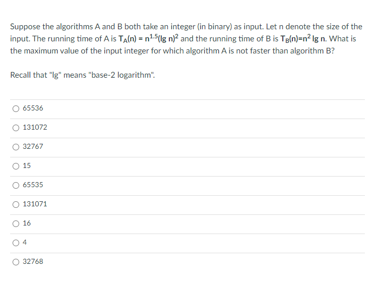 Solved Suppose The Algorithms A And B Both Take An Integer | Chegg.com