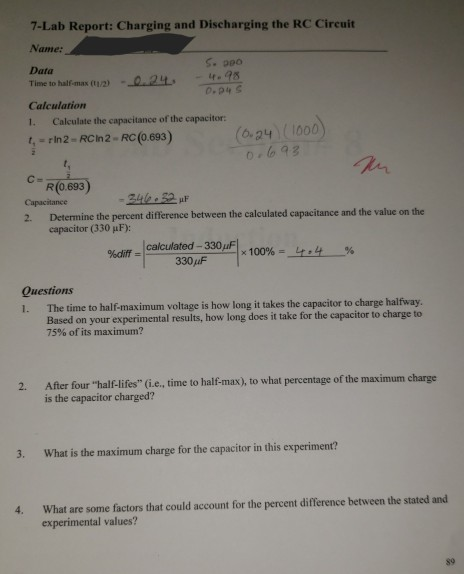 Solved 7-Lab Report: Charging and Discharging the RC Circuit | Chegg.com