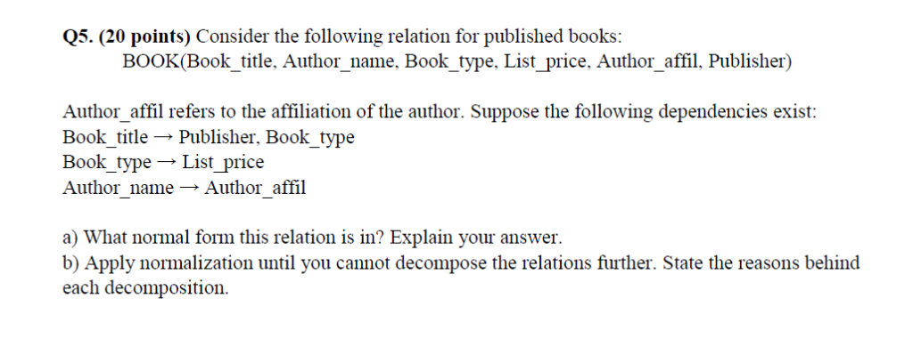 Solved Q5. (20 points) Consider the following relation for | Chegg.com