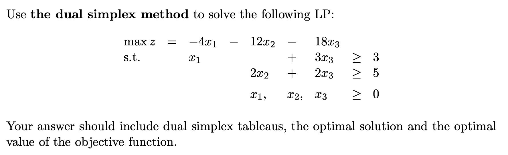 Solved Use the dual simplex method to solve the following | Chegg.com