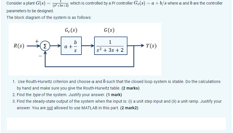 Solved Consider a plant G(s)=(s2+3s+2)1 which is controlled | Chegg.com