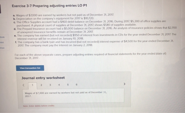 Solved Exercise 3-7 Preparing adjusting entries LO P1 a. | Chegg.com