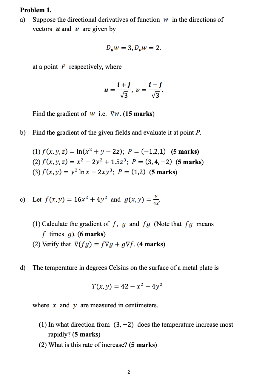 Solved Problem 1. A) Suppose The Directional Derivatives Of 